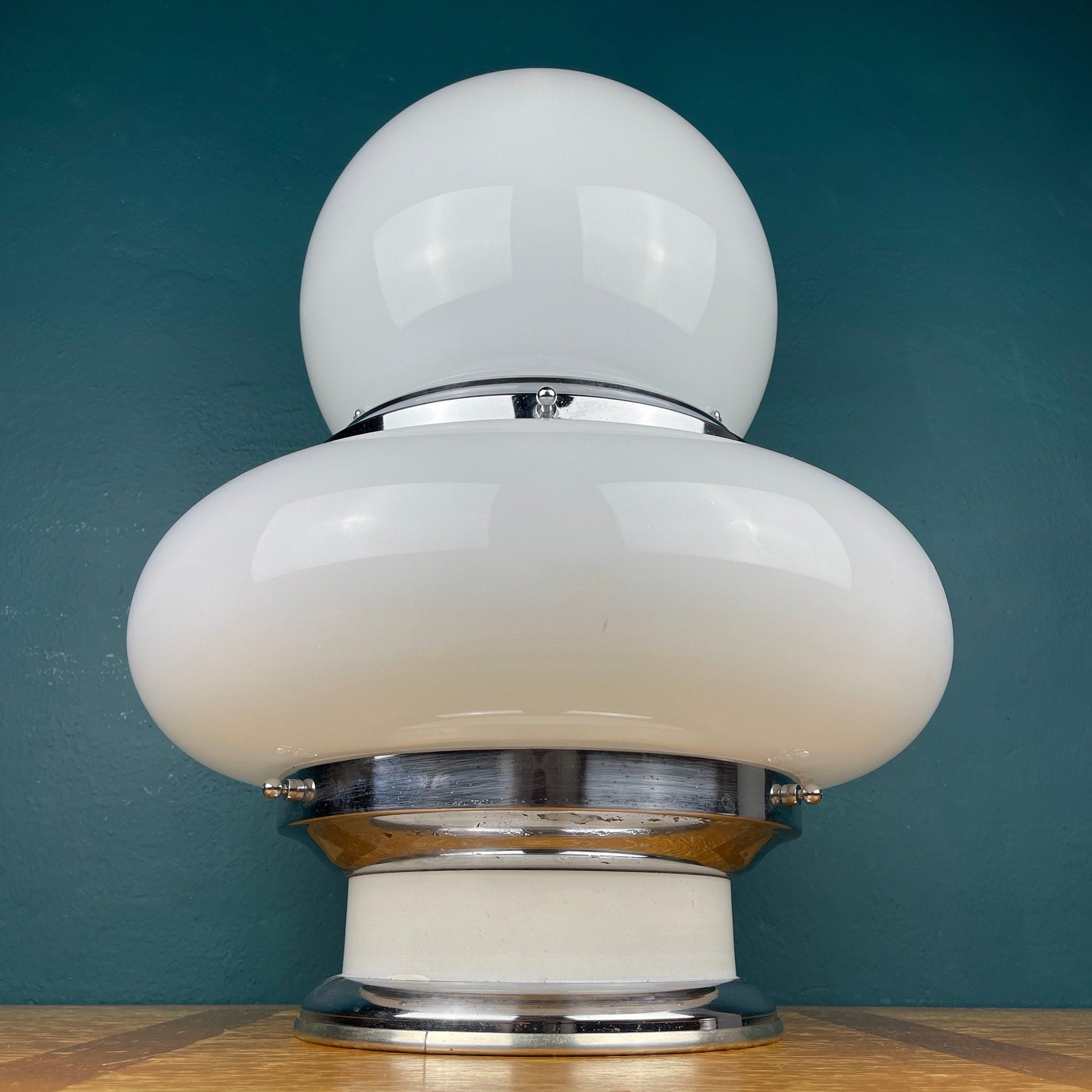 Vintage Opaline Glass UFO Lamp: Italian Mid-Century Modern Lighting