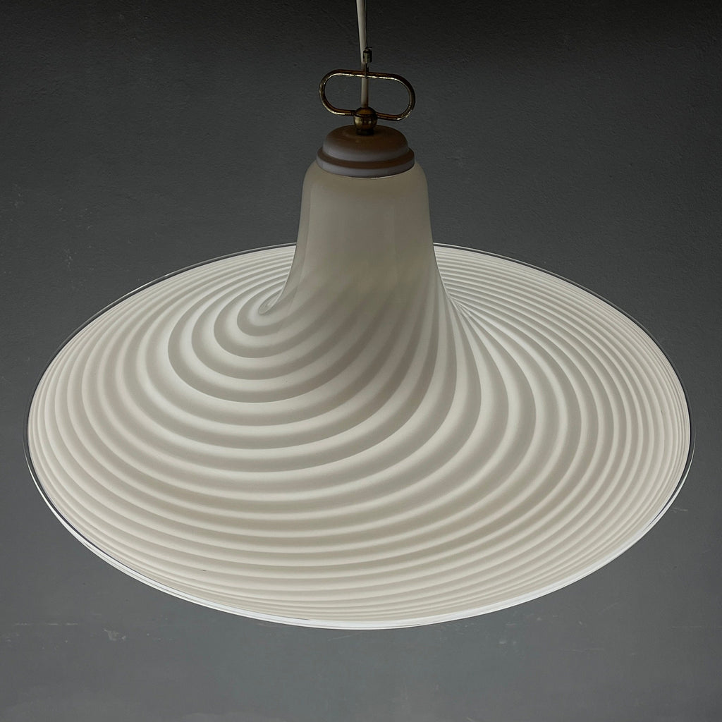 Vintage Murano Glass Pendant Lamp: Swirl White Mid-Century Lighting