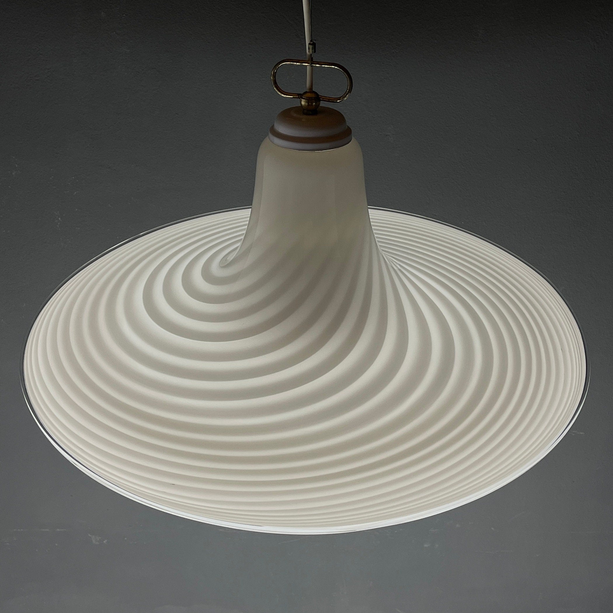 Vintage Murano Glass Pendant Lamp: Swirl White Mid-Century Lighting