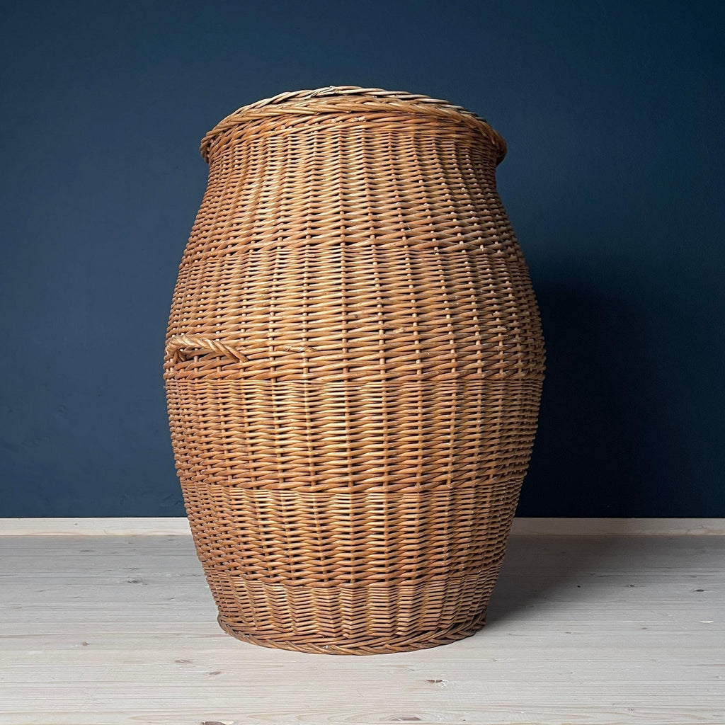 Vintage laundry basket wicker weaving Yugoslavia 1970s