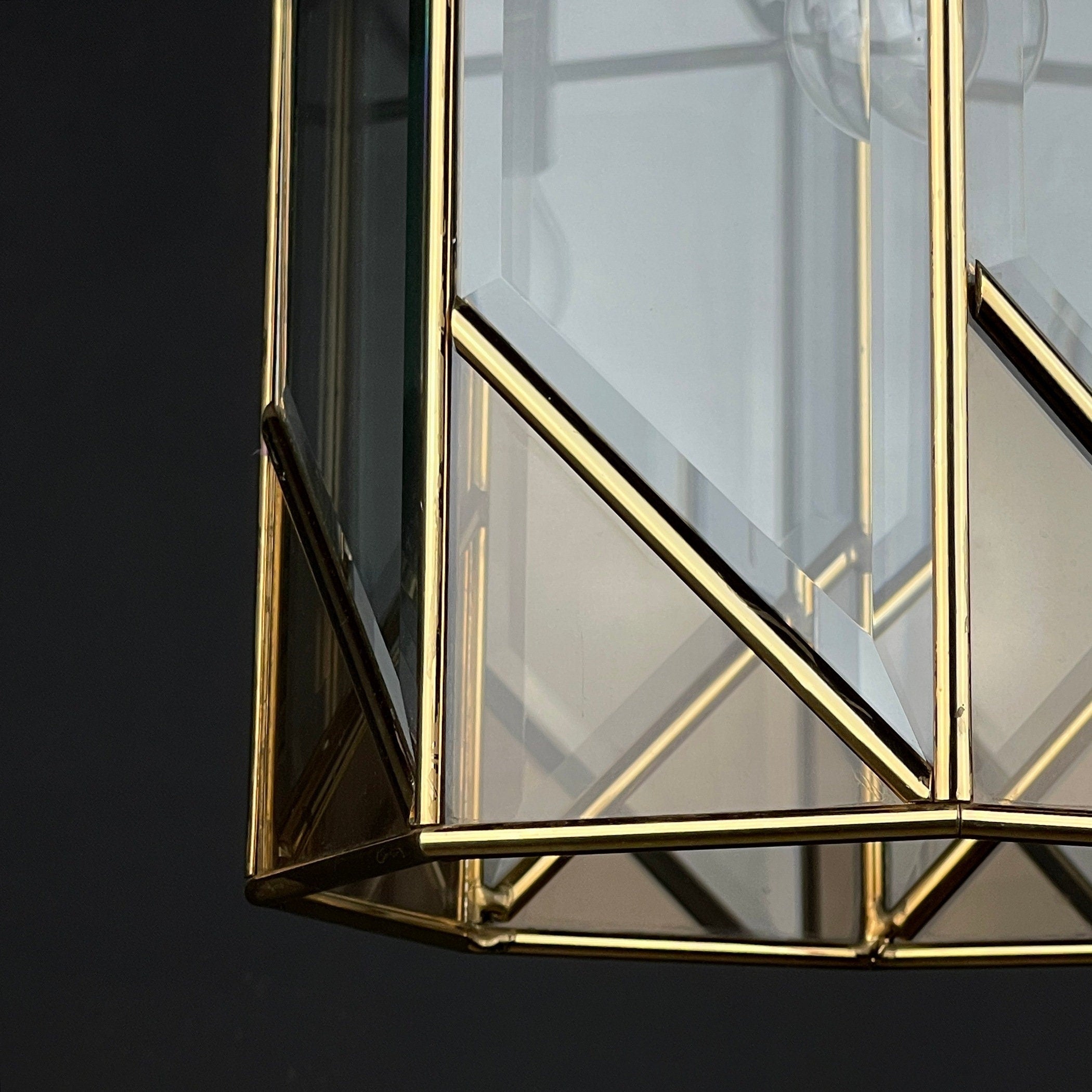 Vintage pendant lamp Italy '70s Brass Polished Glass Retro lighting Mid-century Italian modern