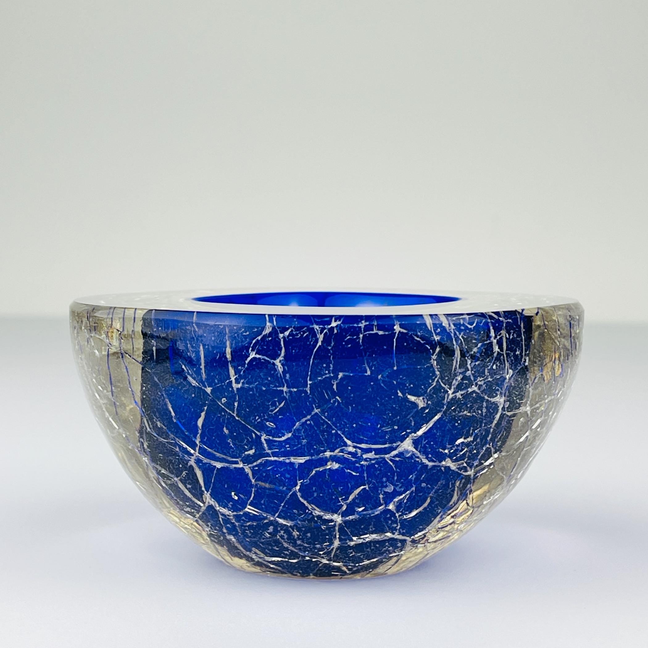 Original blue murano glass ashtray, Italy, 1980s, Vintage Home Decor