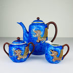 Vintage Japanese Lithophane Geisha porcelain coffee set Blue Dragon, 1950s