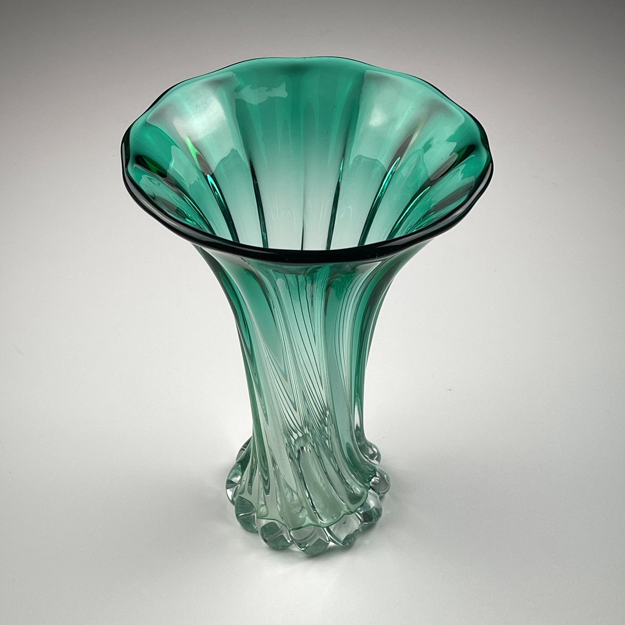 Vintage green murano vase, Italy 1970s, Mid-century home decor