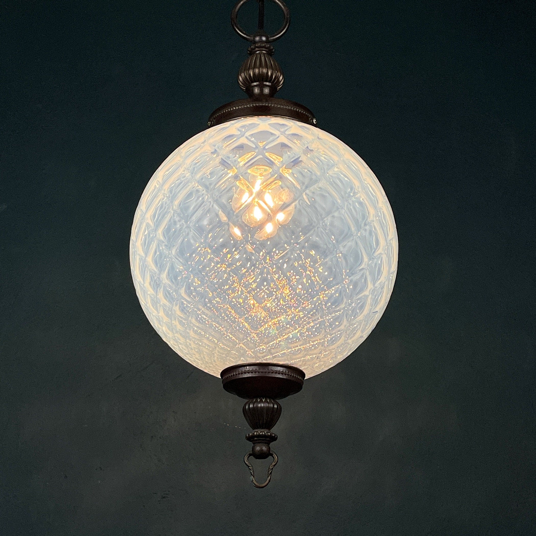 Vintage blue murano sphere ball pendant lamp Italy 1970s Mid-century italian lighting