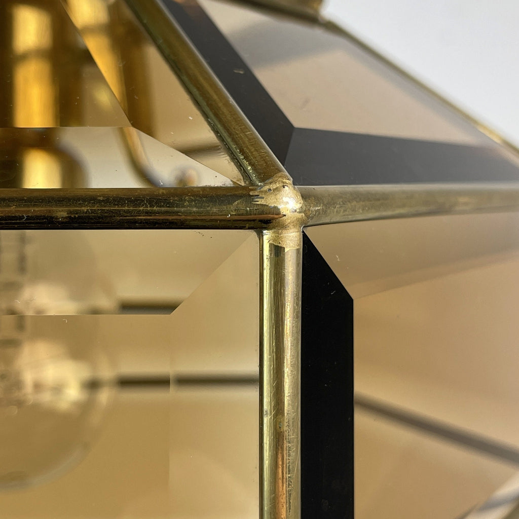 Vintage diamond pendant lamp Italy 1960s Gold brass hex crystal lamp