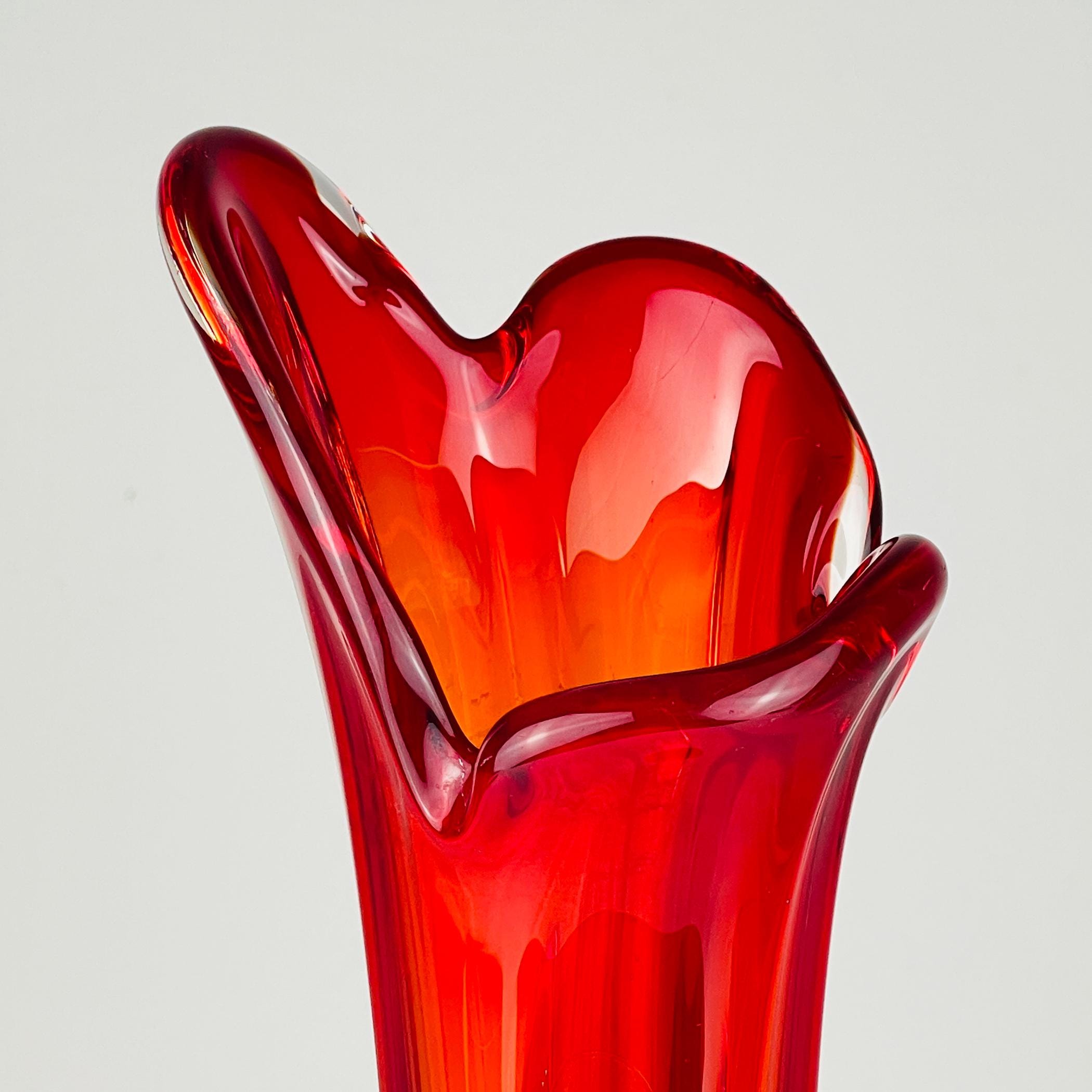 Mid-century red glass vase, Italy 1970s, Vintage home decor