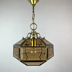 Vintage diamond pendant lamp Italy 1960s Gold brass hex crystal lamp