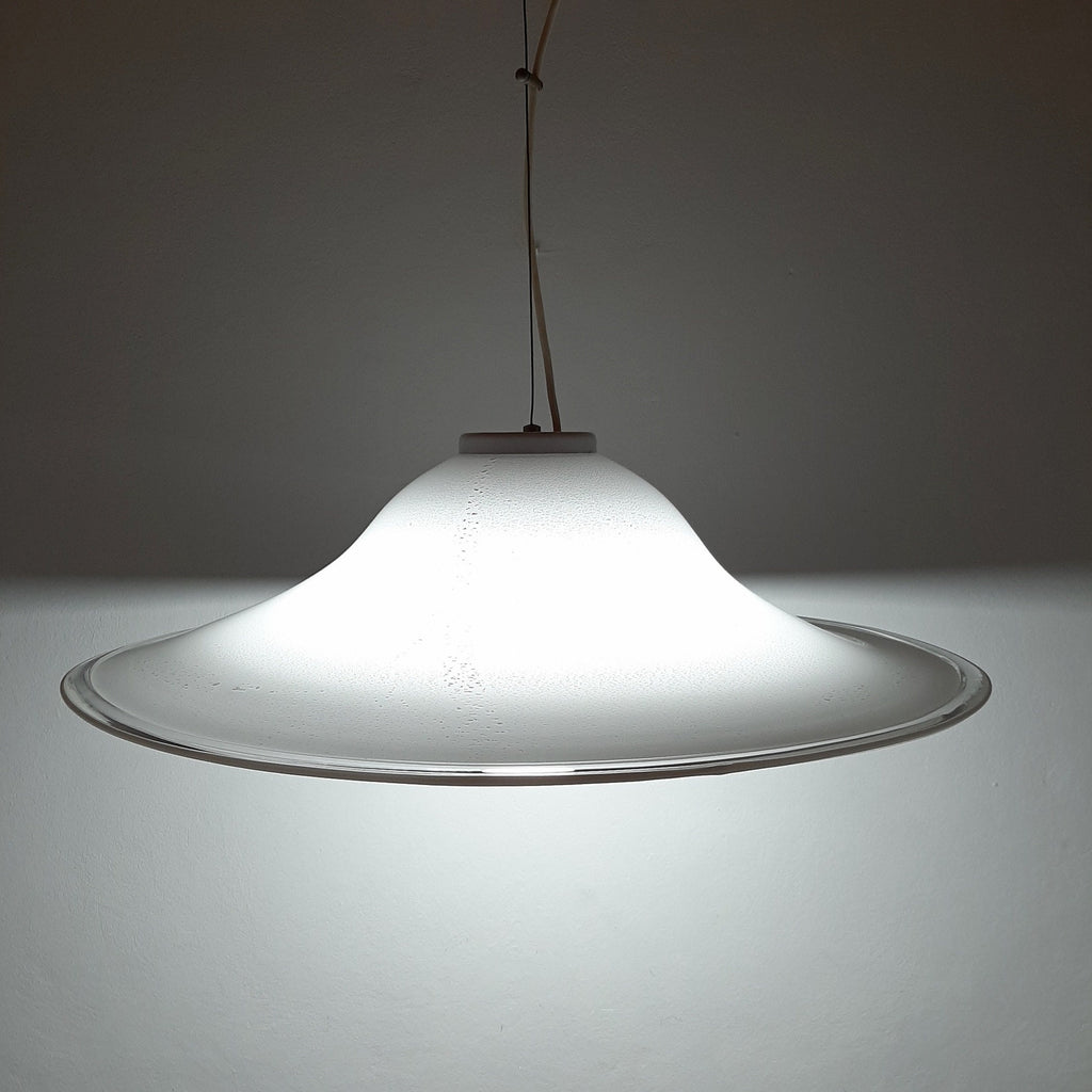 XL Mid-century white murano glass pendant lamp Italy 1970s Retro lighting Space age
