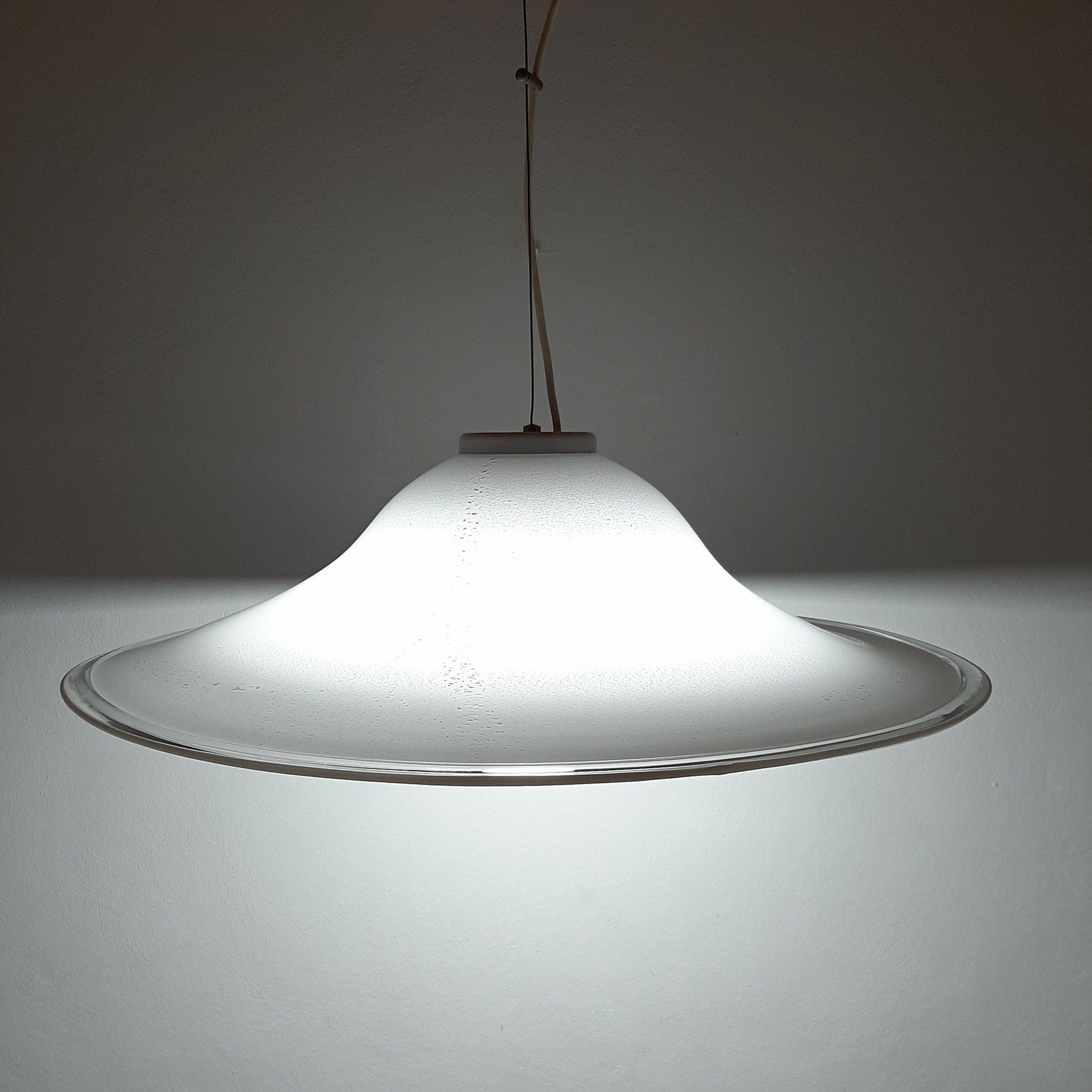 XL Mid-century white murano glass pendant lamp Italy 1970s Retro lighting Space age