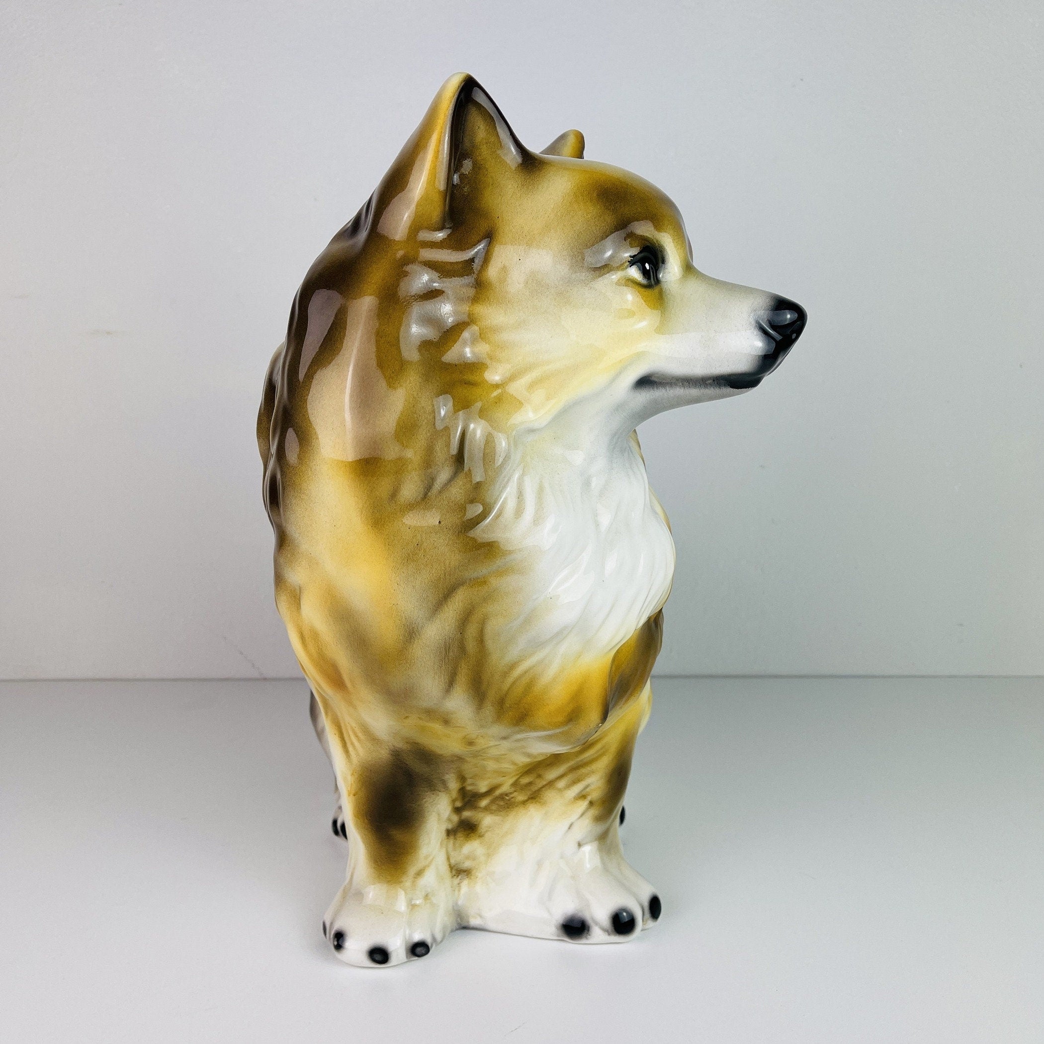Vintage glazed ceramic sculpture dog Italy 1960s Retro home decor mid-century italian decoration