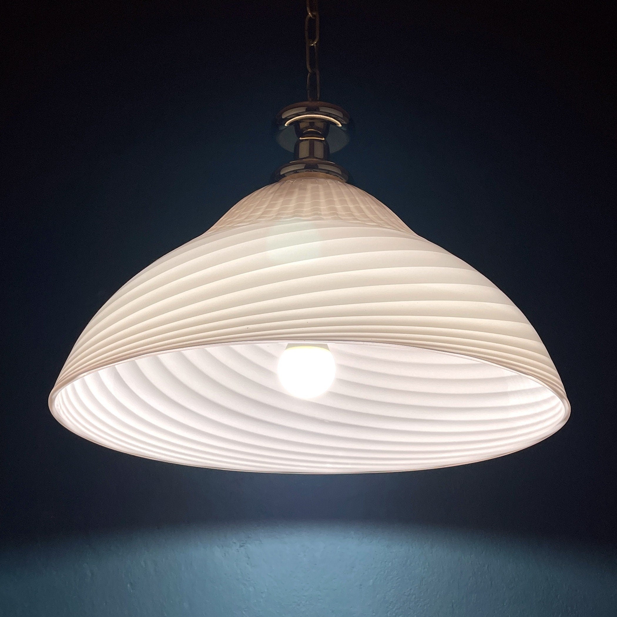 Vintage Murano Glass Pendant Lamp: Swirl Italian Lighting, 1970s
