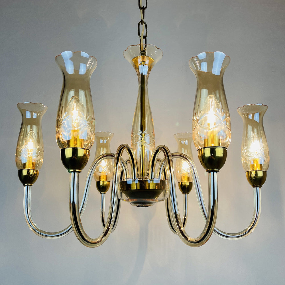 Vintage amber murano chandelier De Majo Italy 1970s Mid-century italian chandelier 6 bulbs