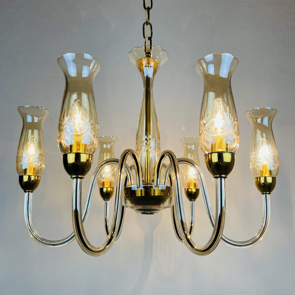 Vintage amber murano chandelier De Majo Italy 1970s Mid-century italian chandelier 6 bulbs