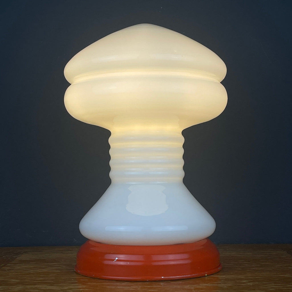 Vintage White Opaline Glass Table Lamp: Italian Mid-Century Modern Lighting