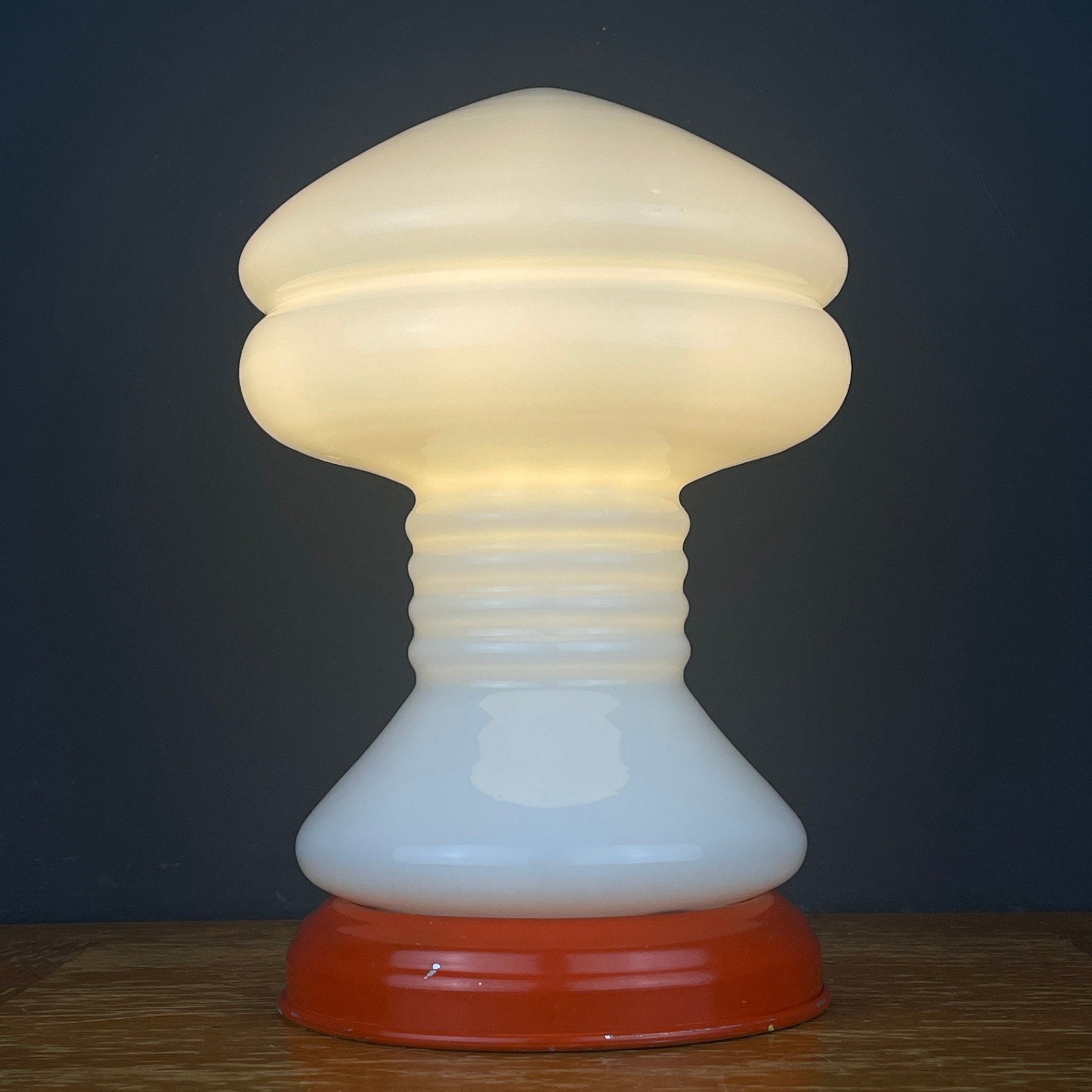 Vintage White Opaline Glass Table Lamp: Italian Mid-Century Modern Lighting