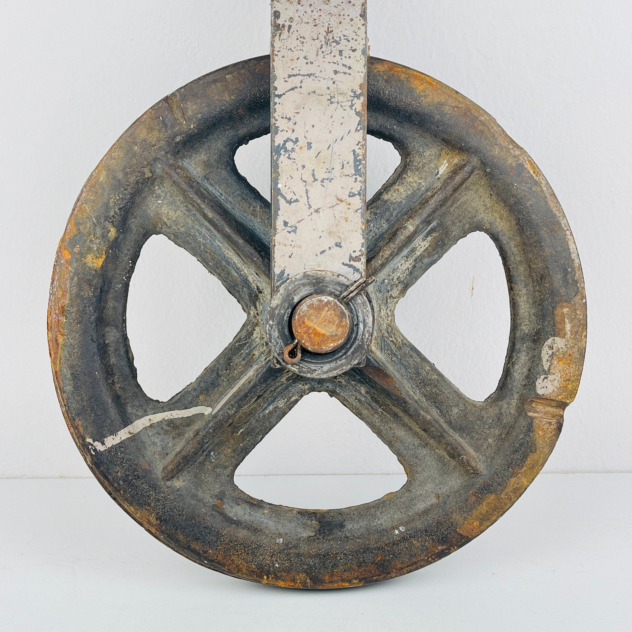 Vintage large pulley Yugoslavia 1970s Industrial Home Decor Retro Loft Steel Rope Pulley