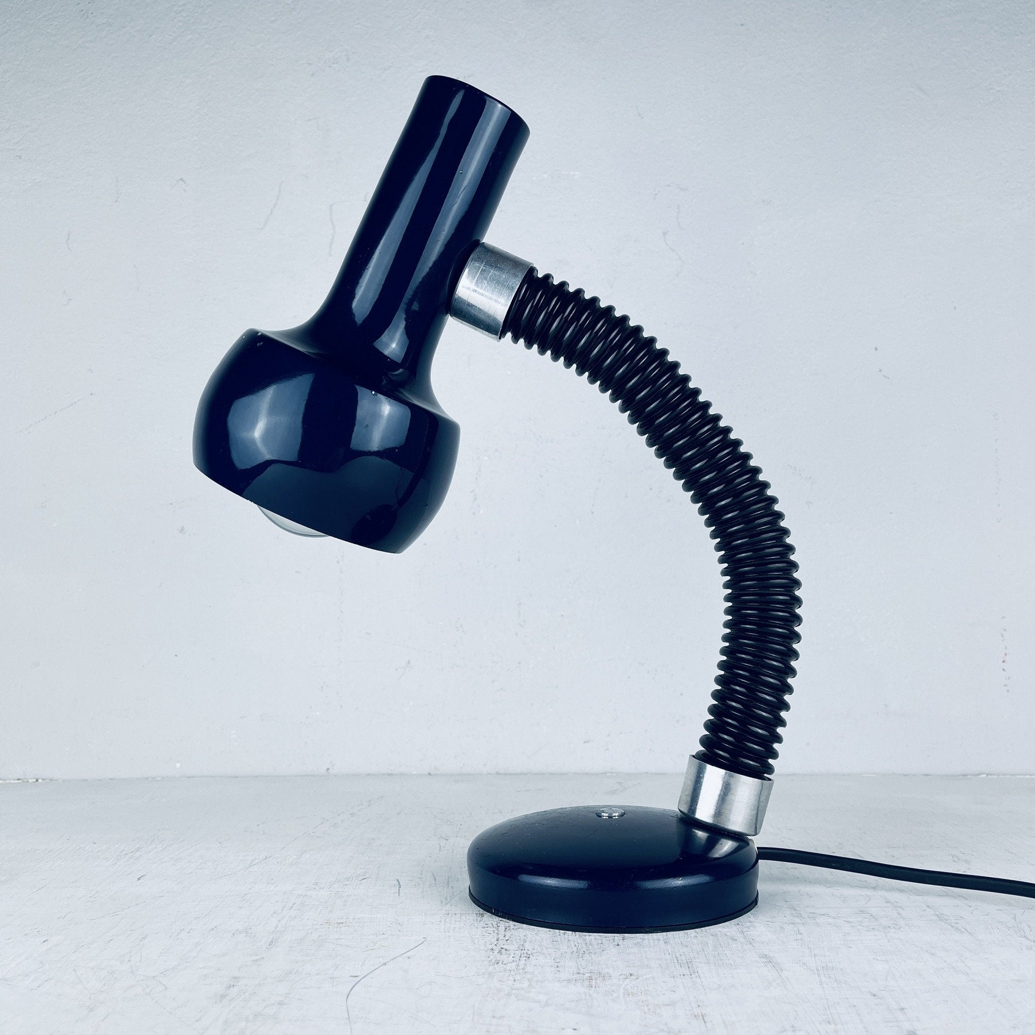 Mid-century goose blue desk lamp Italy 1970s metal retro table lamp