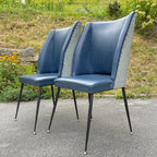 Vintage blue dining chairs, Italy 1950s, Mid-century modern, Set of 2