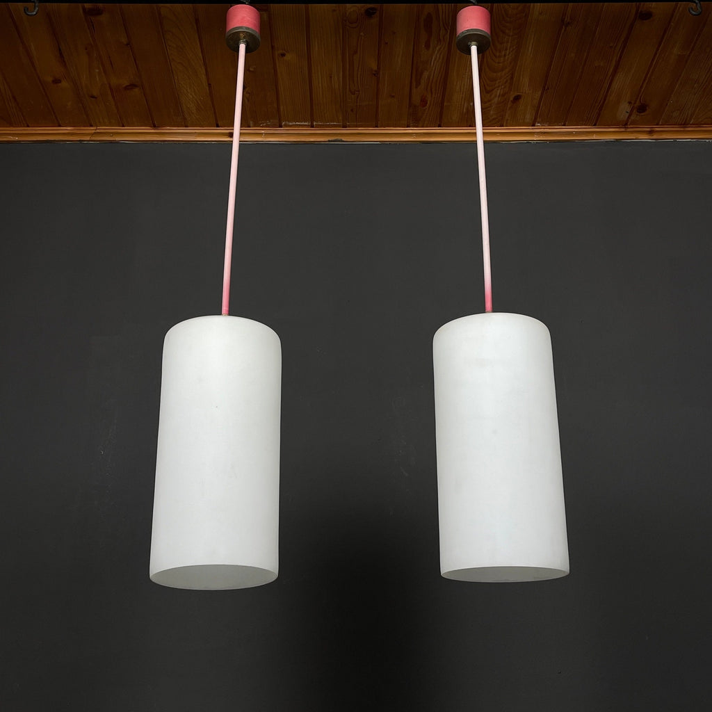 Mid-century opalin glass pendant lamp Italy 1960s Set of 2 Industrial italian lighting