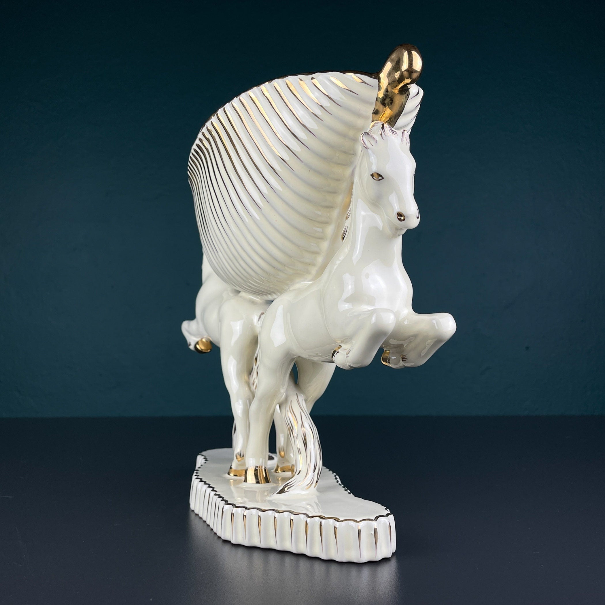 Antique ceramic vase Horses by Egisto Fantechi Maioliche Ceramic, Sesto Fiorentino, Italy, 1940s