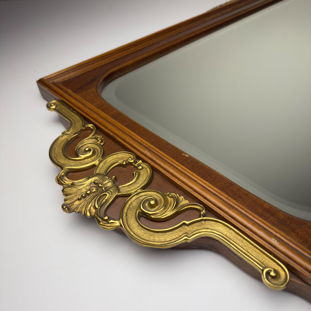 Vintage Large Wooden Wall Mirror, Italy 1950s