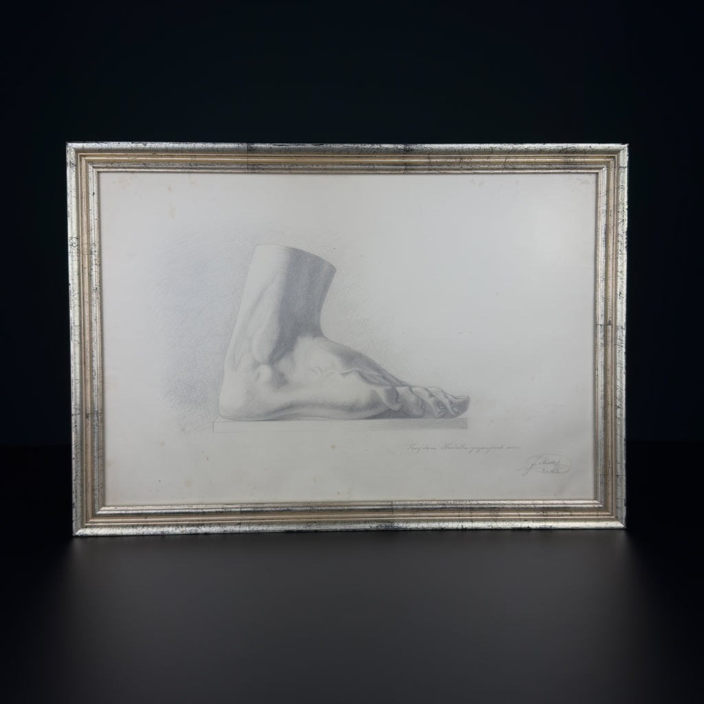 Antique pencil drawing Feet, artist F. Mucke, Austria 1802