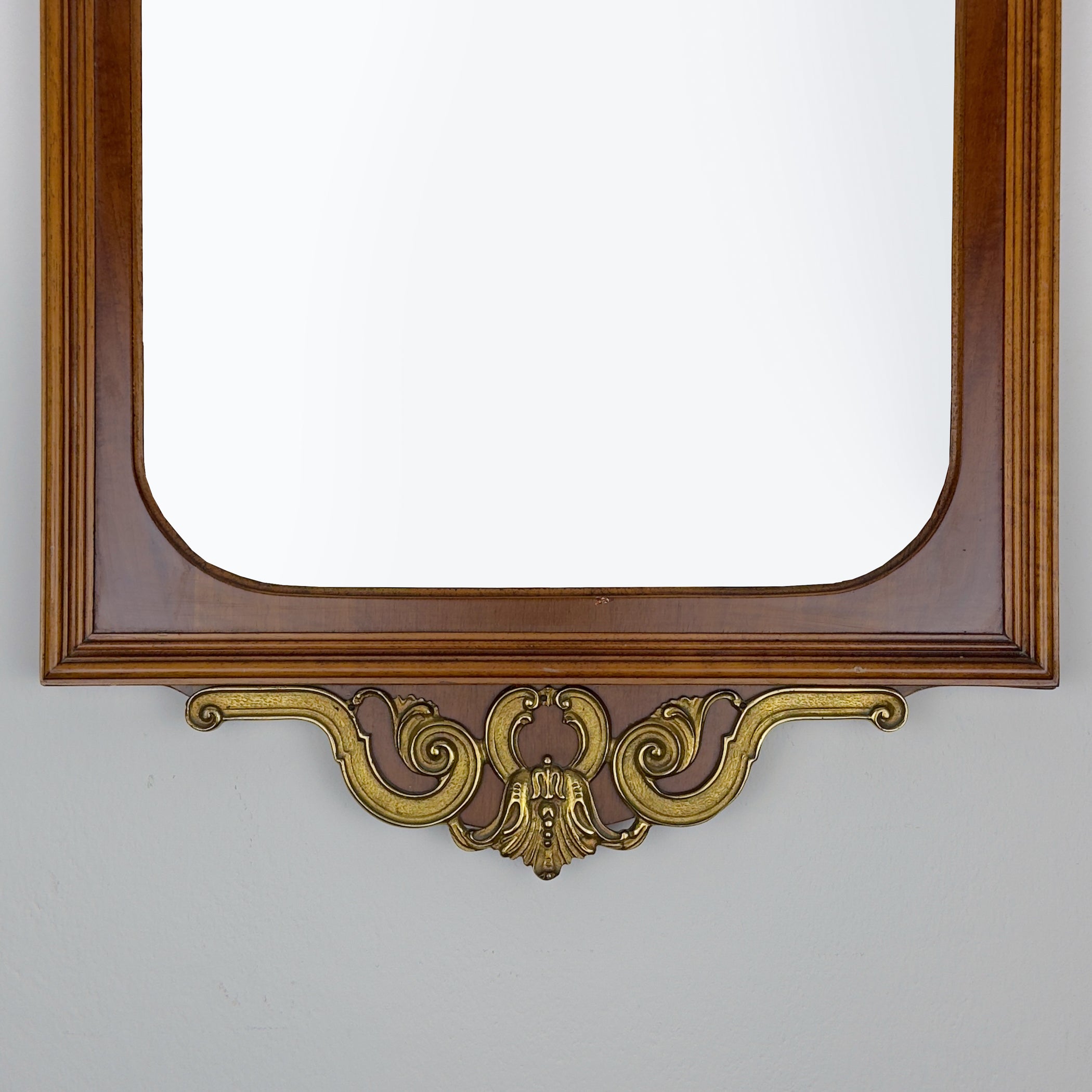 Vintage Large Wooden Wall Mirror, Italy 1950s