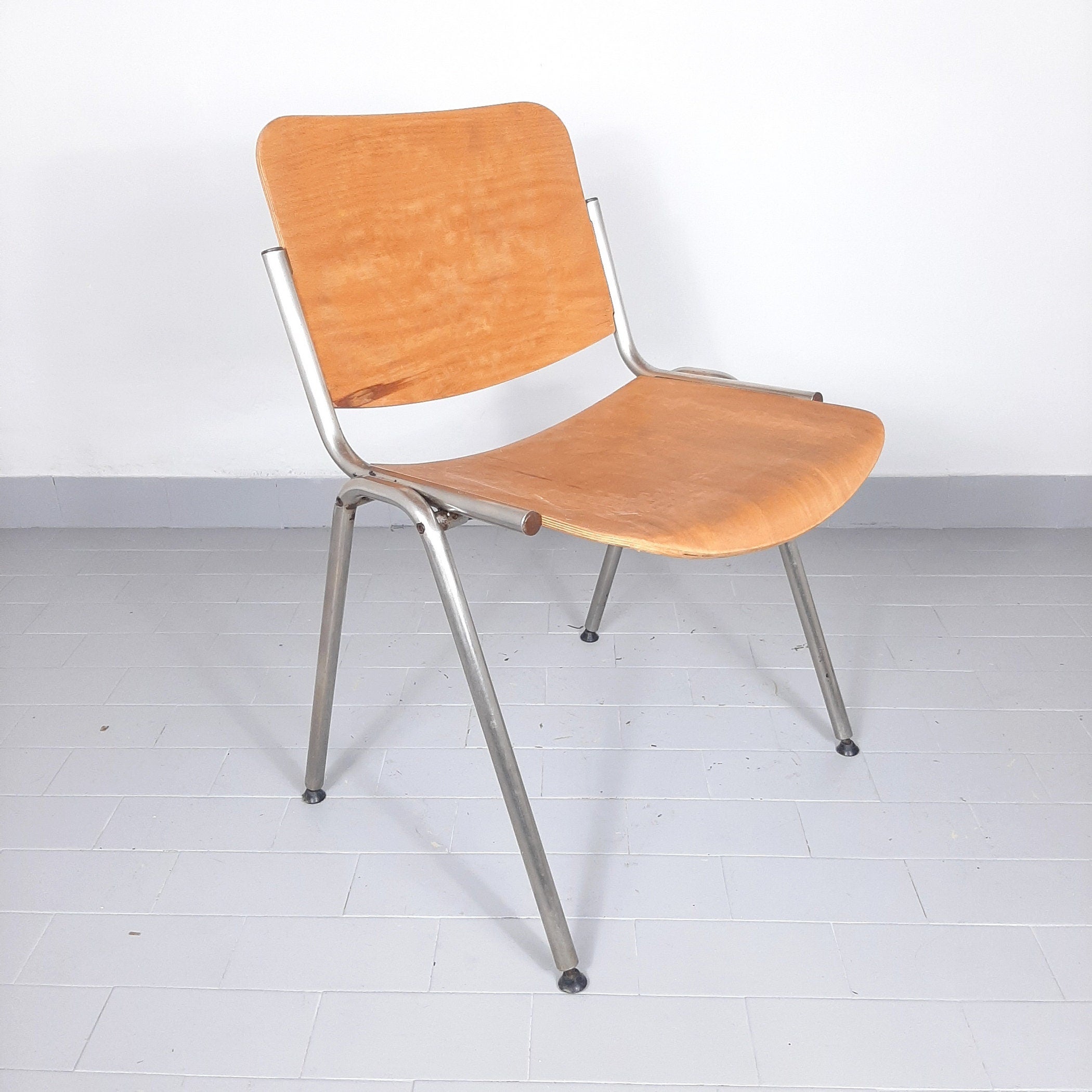 Retro desk chair from 80s Yugoslavia Stol Kamnik Plywood Metal Chrome Leg Retro office