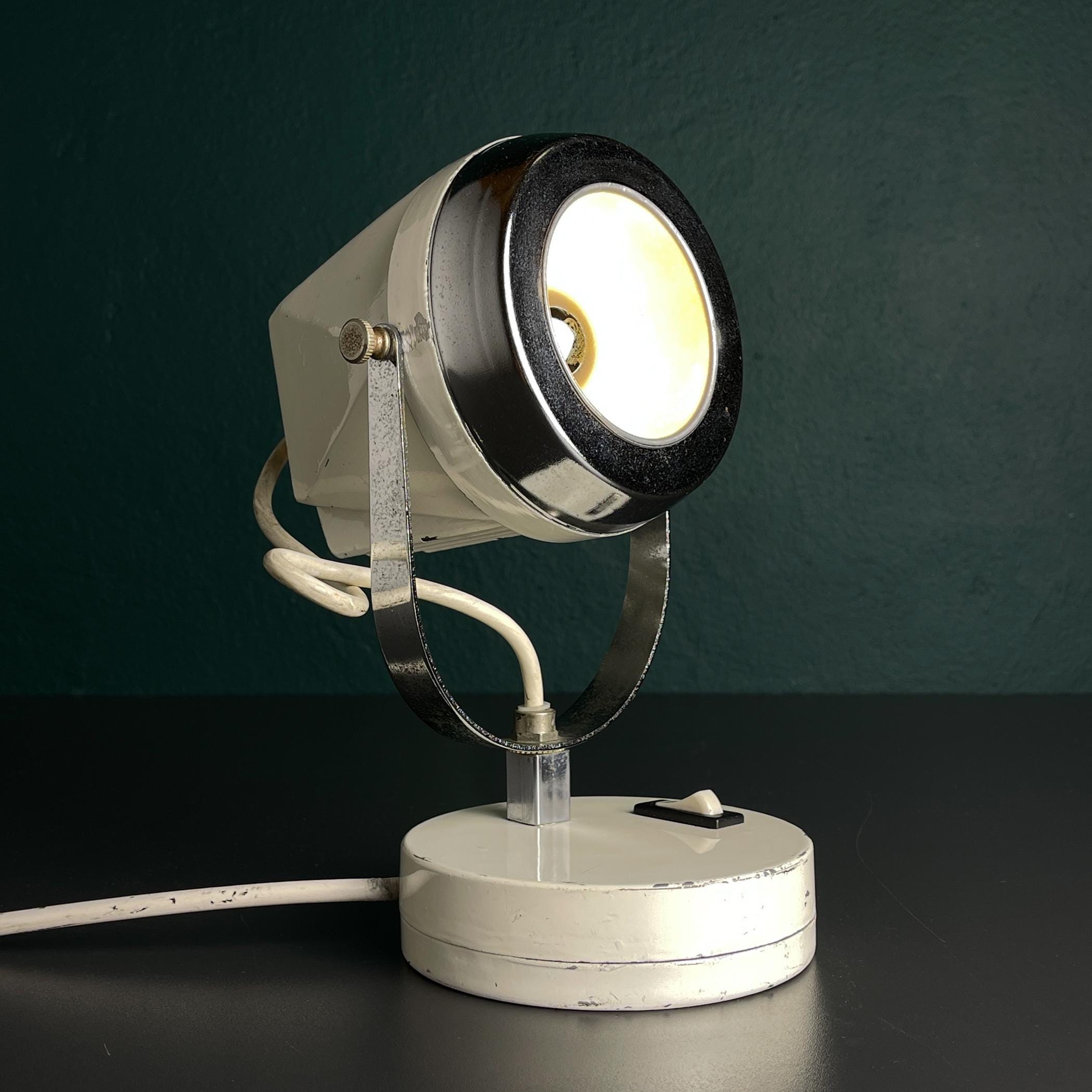 Mid-century white desk lamp, Italy 1960s, Retro lighting Space Age Atomic