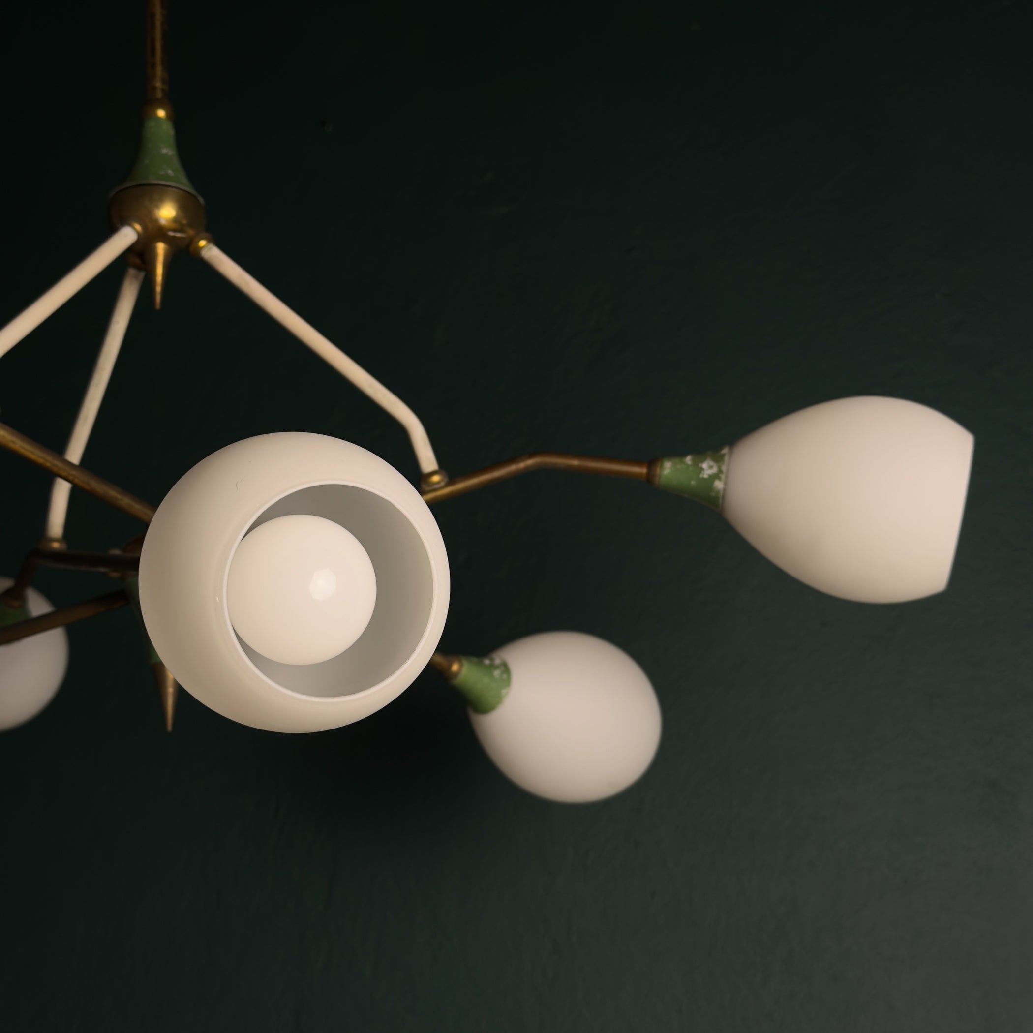 Mid-Century Stilnovo chandelier with Opaline Glass, Italy 1960s