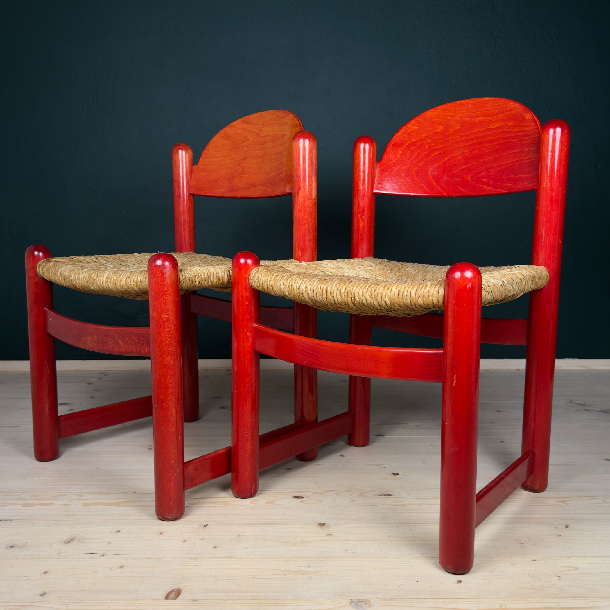 Set Of 2 Red Chairs mod. Padova By Hank Lowenstein, Italy 1970s