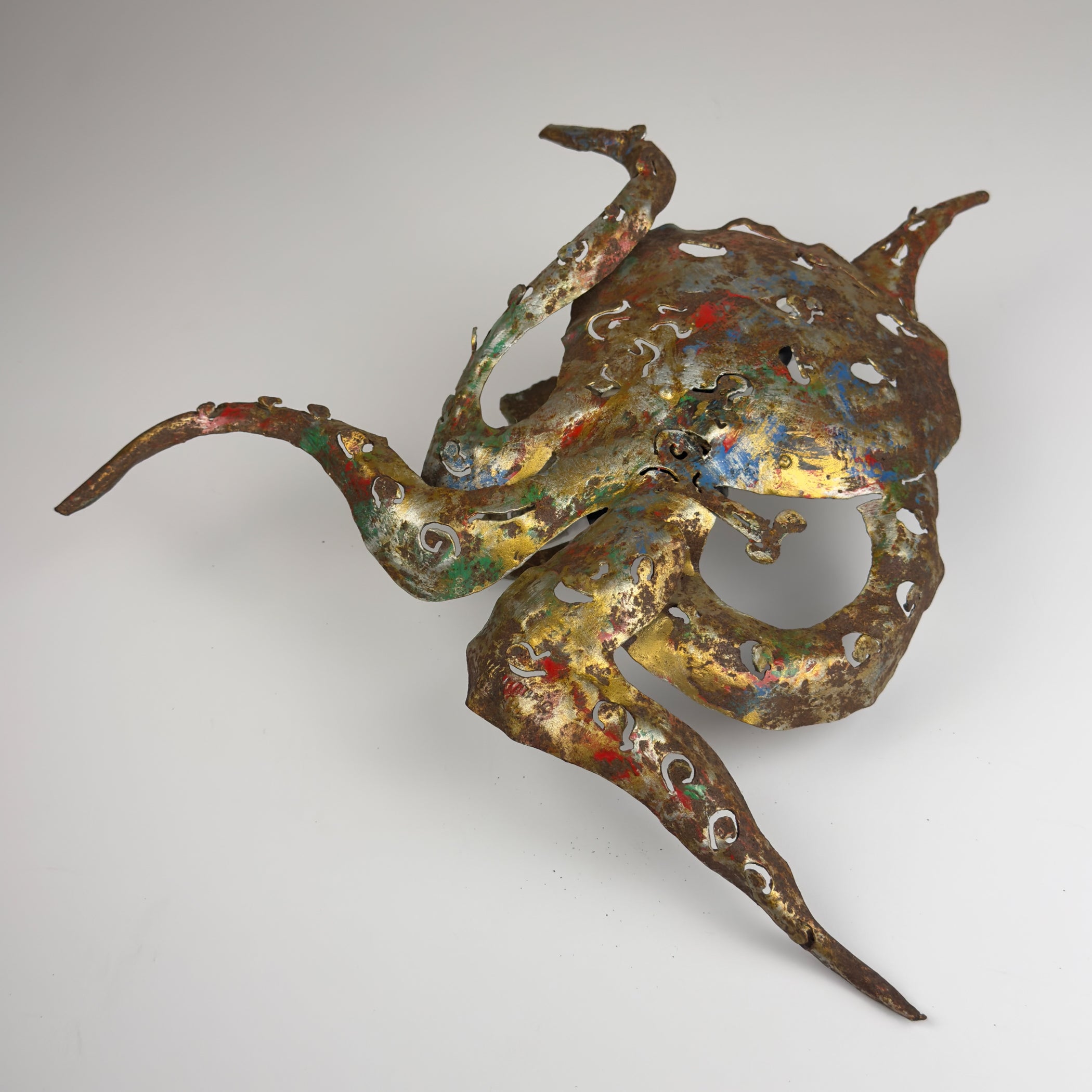 Original metal Brutalist wall lamp Octopus by Salvino Marsura, Italy 1980s
