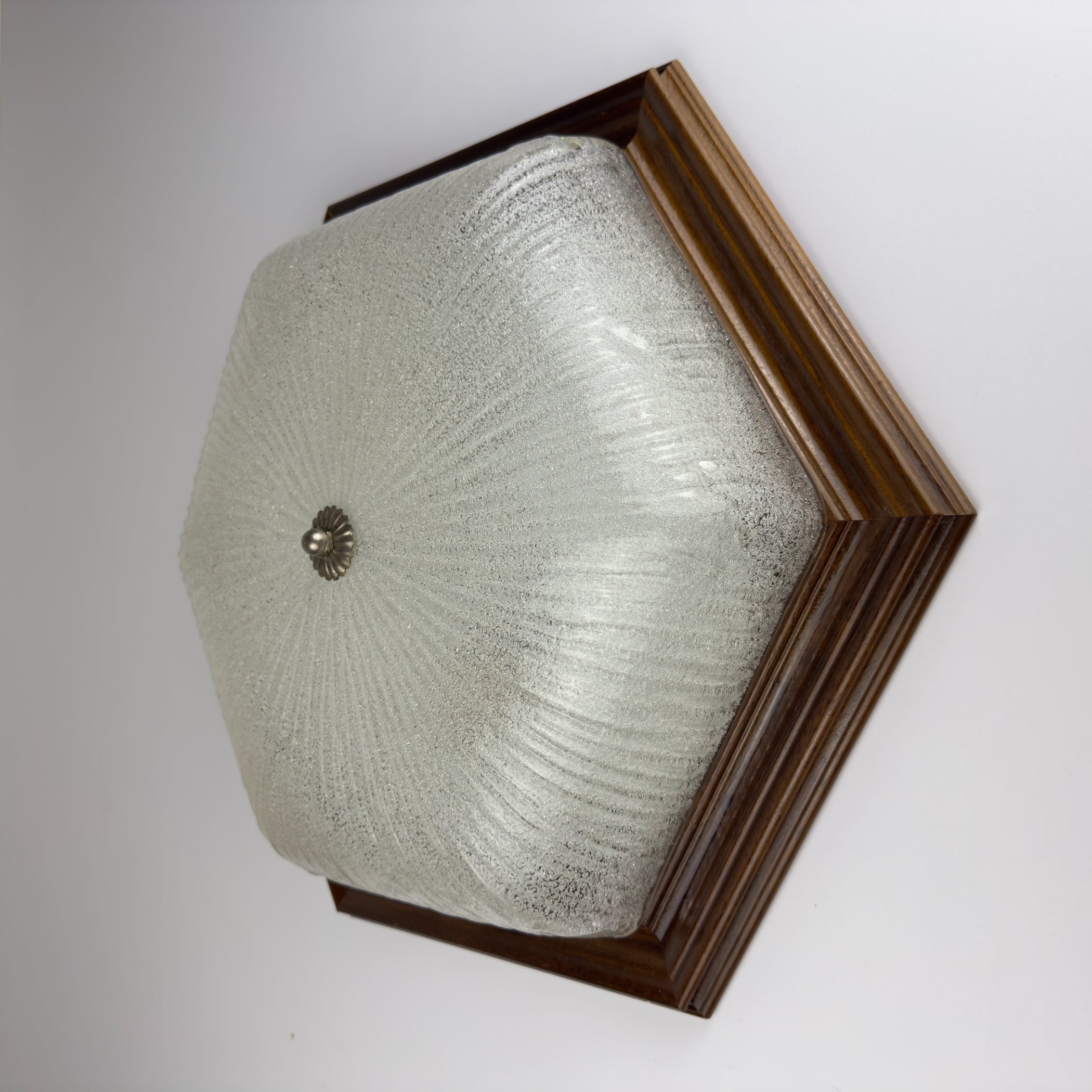 Vintage ice murano glass ceiling lamp Italy 1980s Flush Mount Light