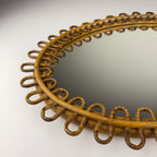 Vintage Oval Bamboo Mirror, attributed Franco Albini, Italy 1960s