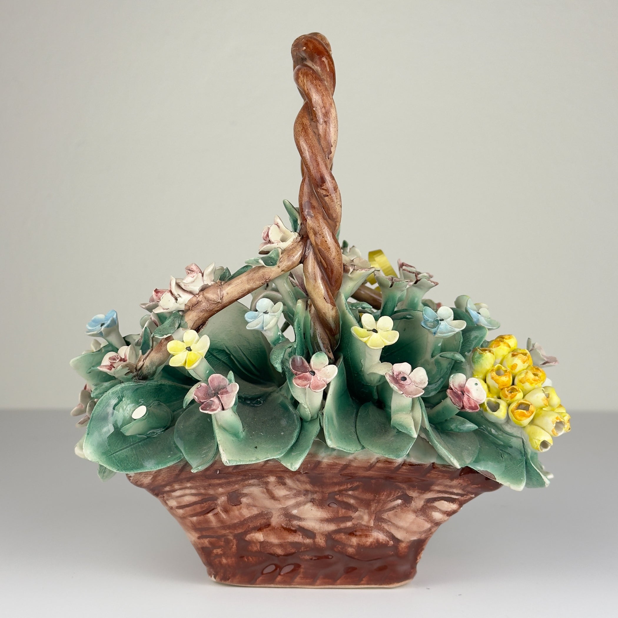 Vintage Capodimonte Ceramic Flower Basket, Italy 1960s