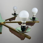 Mid-Century Stilnovo chandelier with teak and Murano Glass, Italy 1940-50s