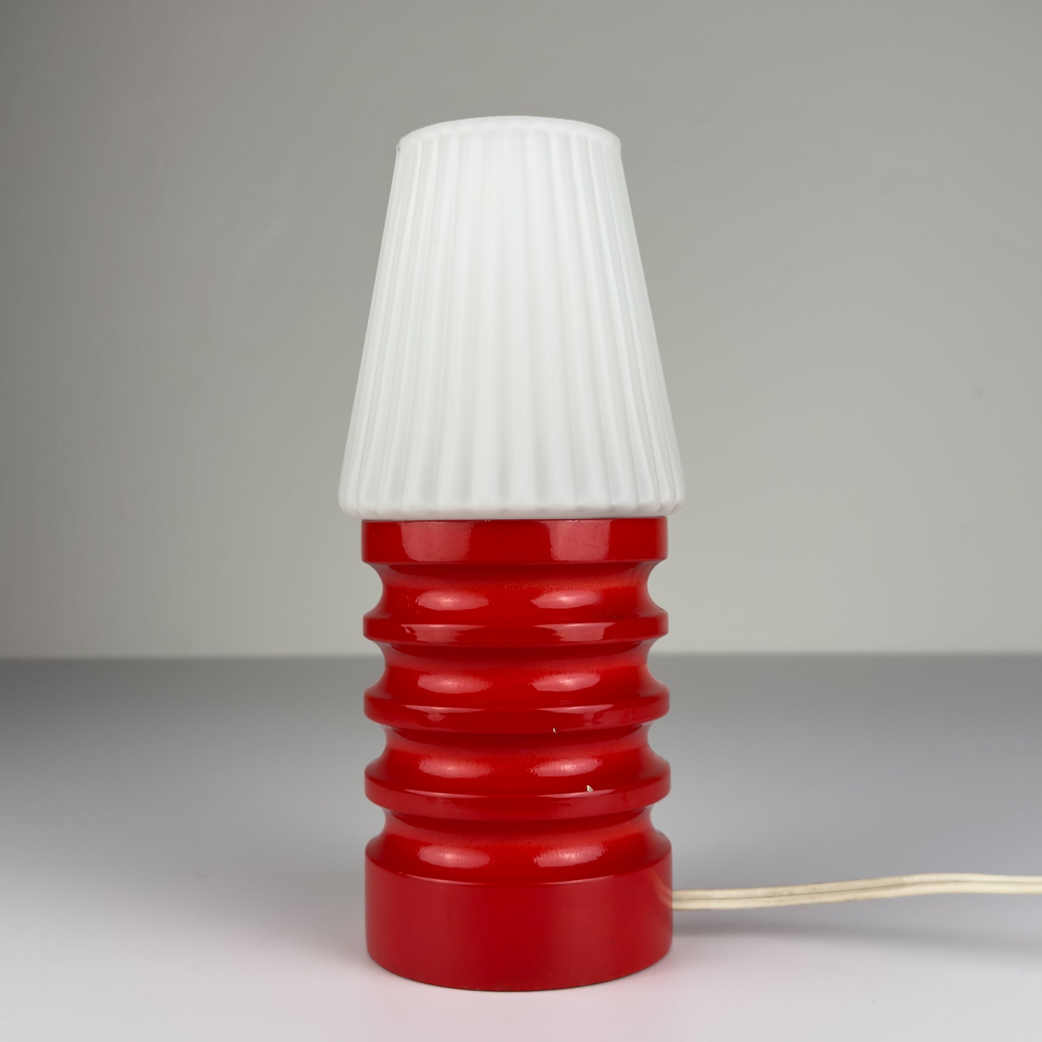 Mid-century small wood and glass table lamp, Italy 1970s