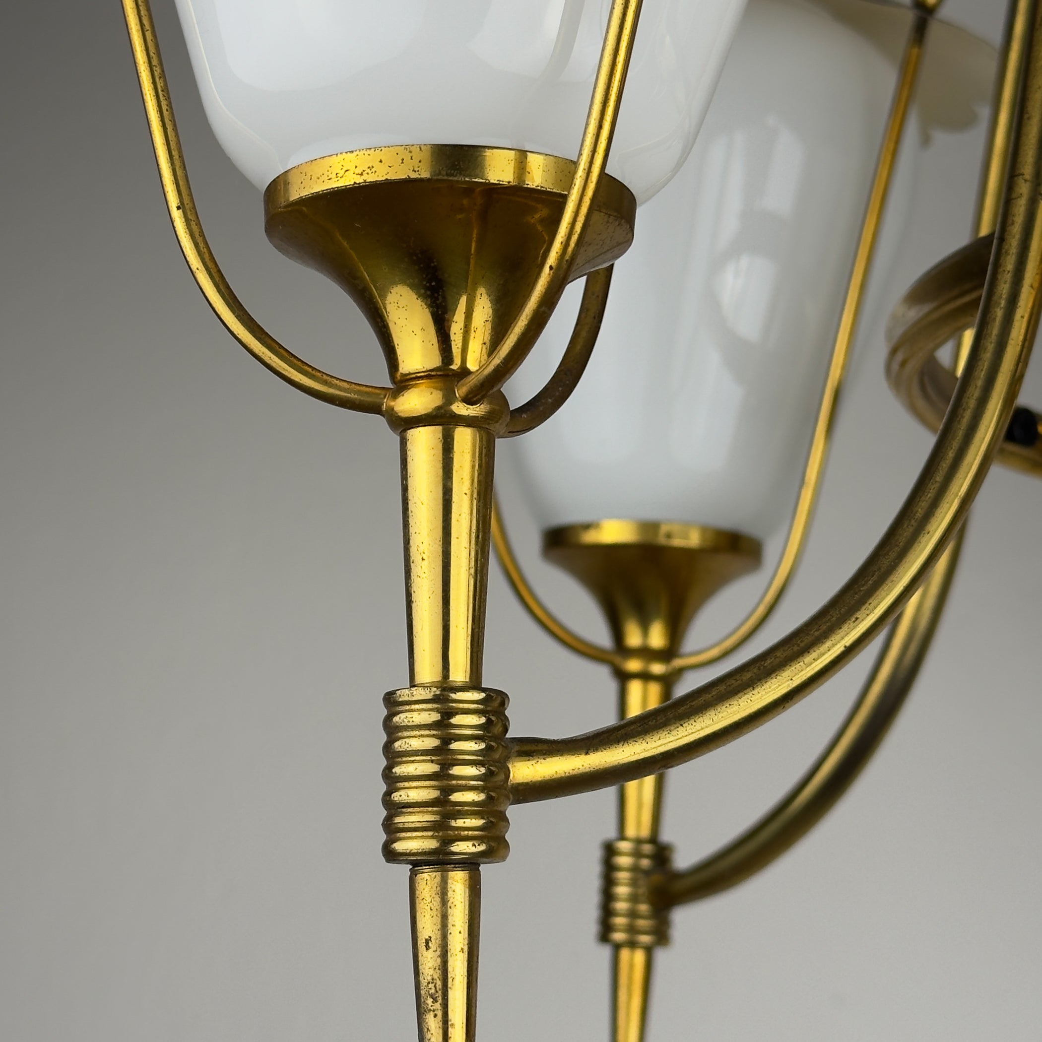 Vintage brass chandelier by Maison Arlus, Art Deco style, France 1950s