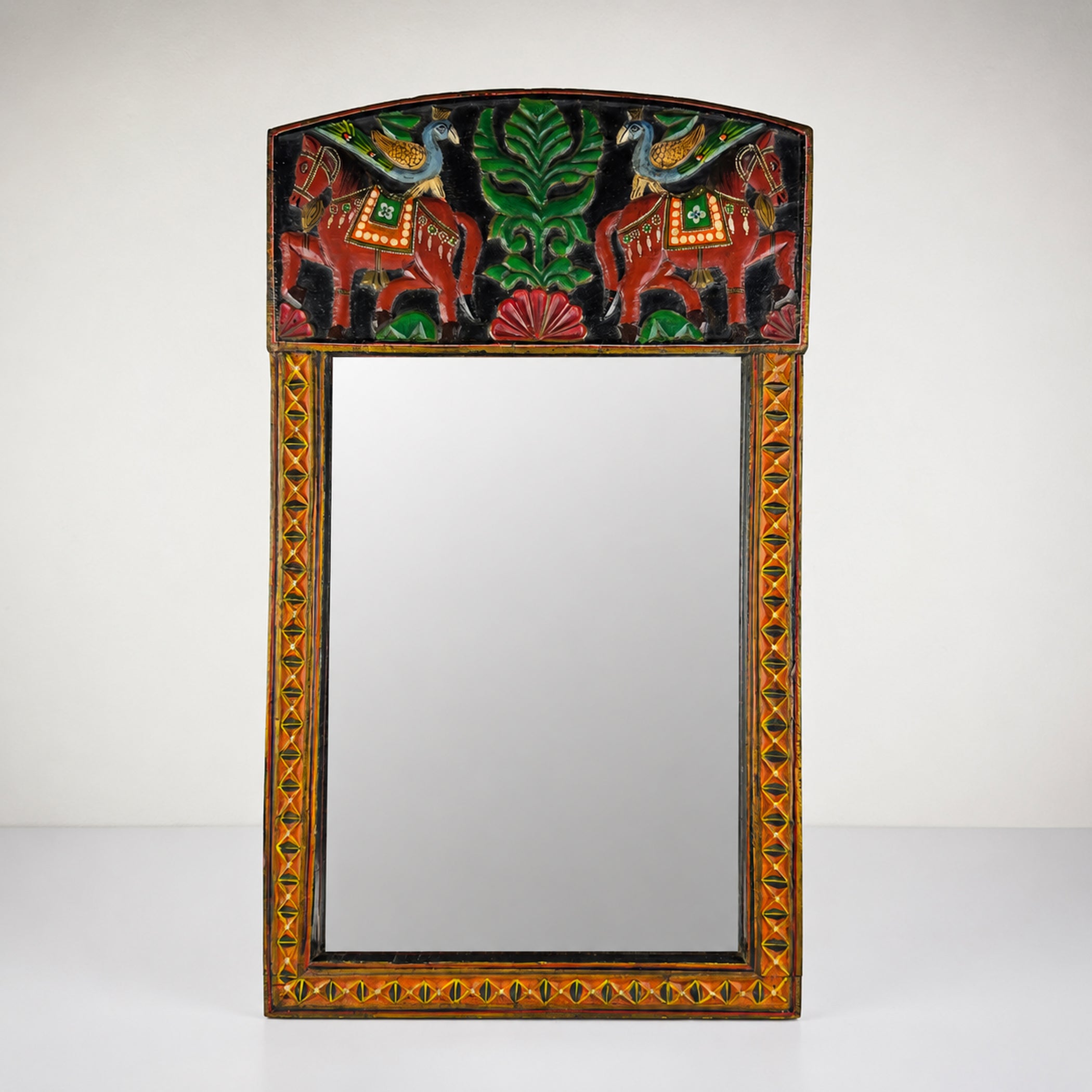 Vintage wooden wall mirror, India mid-20th century