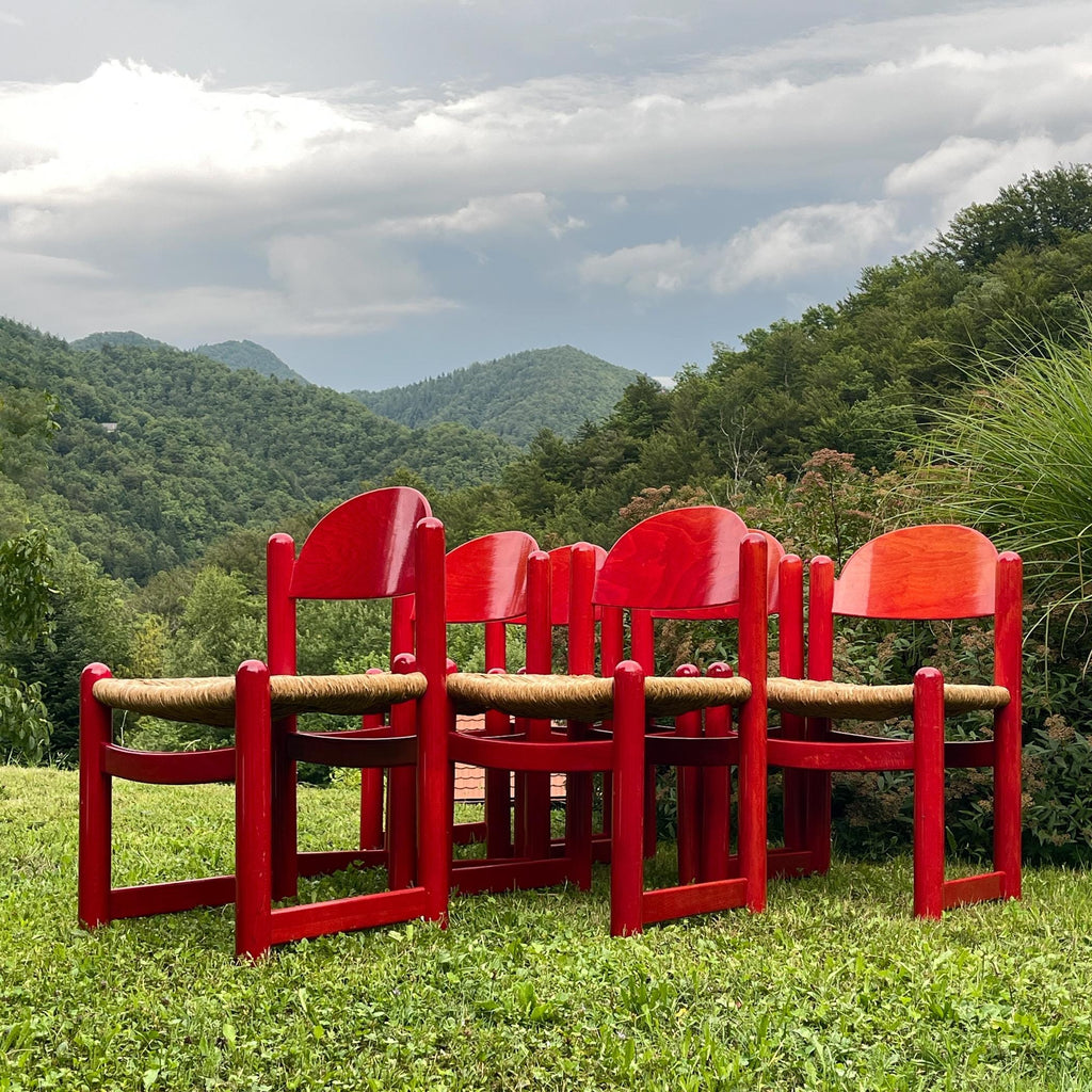 Set Of 6 Red Chairs mod. Padova By Hank Lowenstein, Italy 1970s