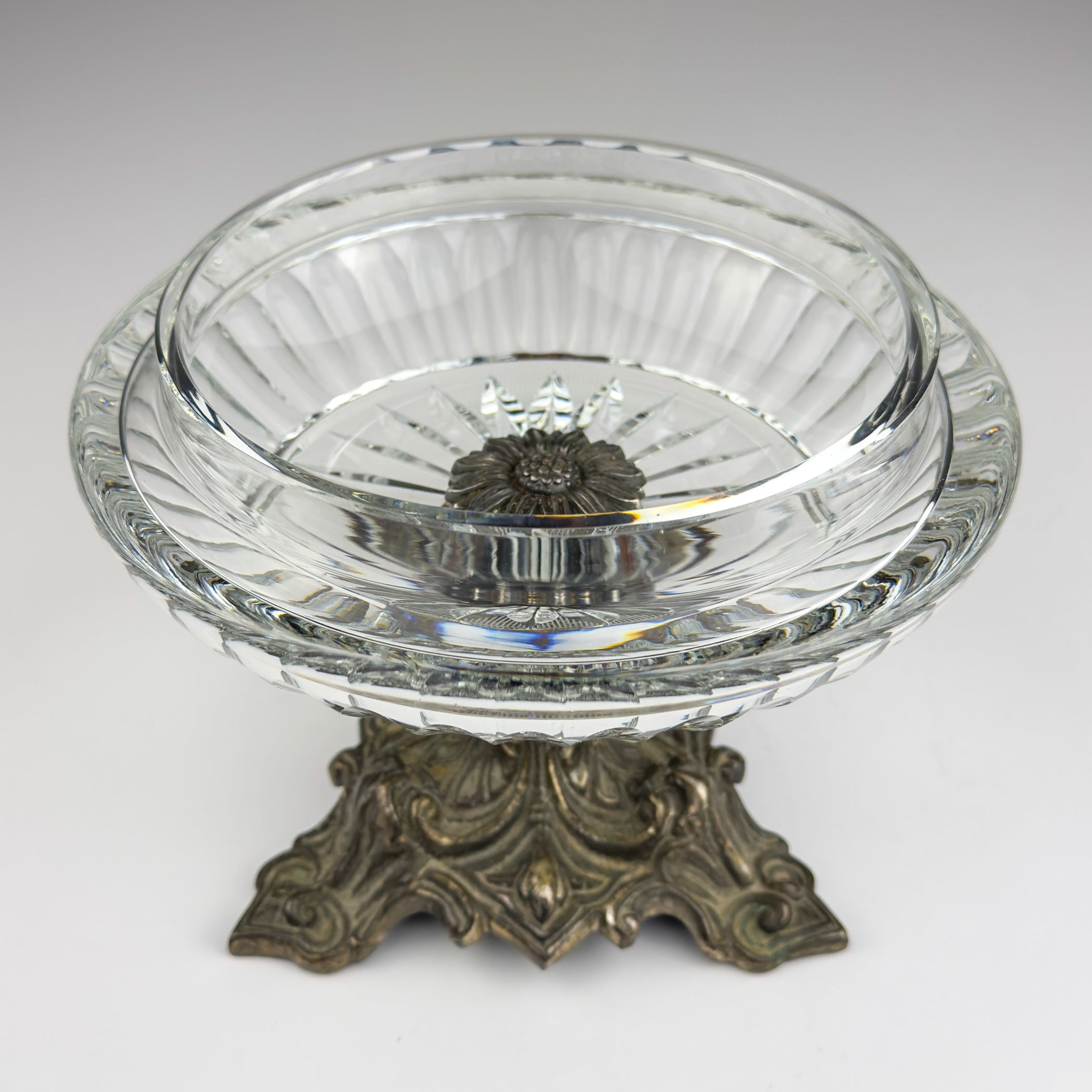 Antique glass bowl with bronze base, Italy 1920s