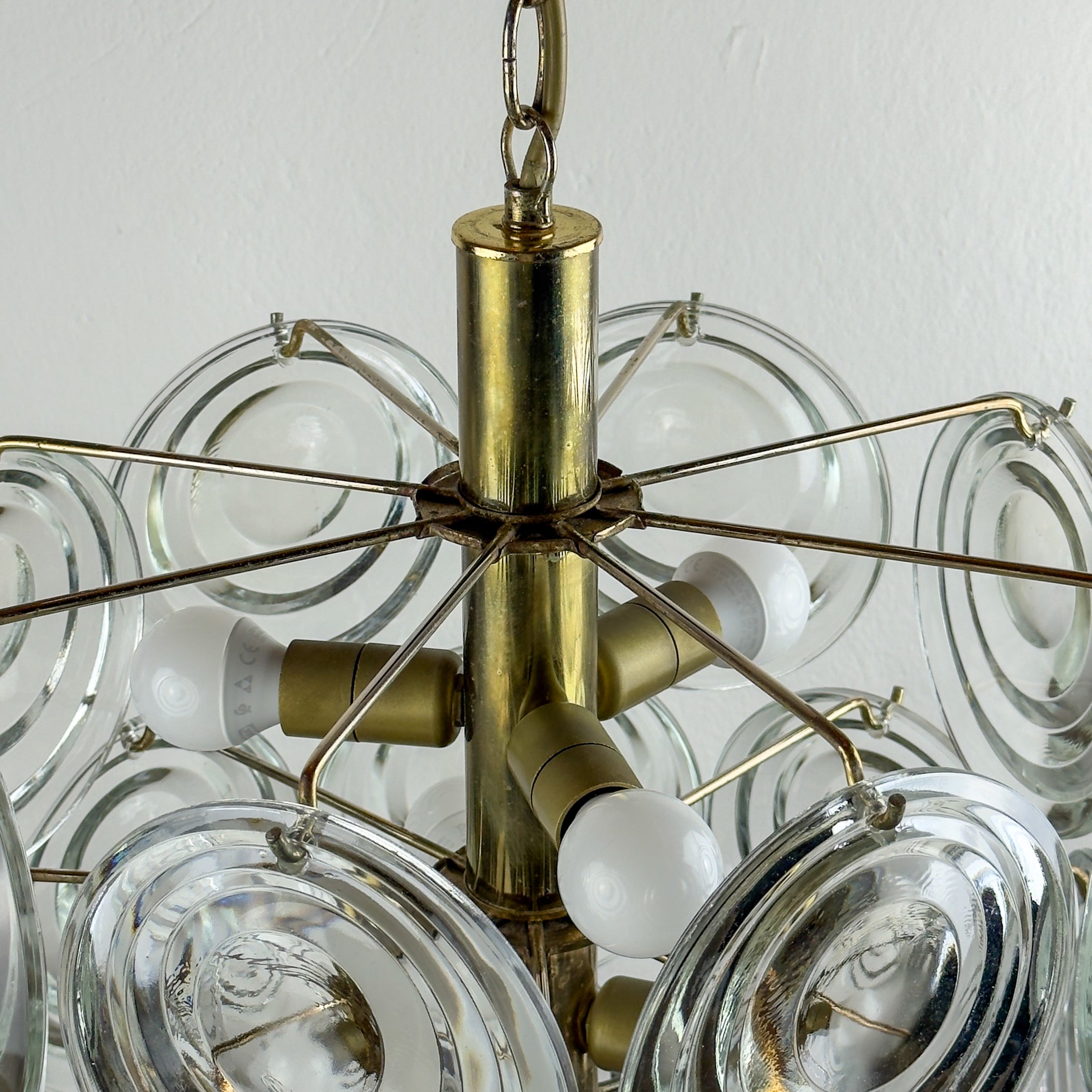 Vintage glass disc chandelier, Italy 1970s