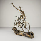 Vintage metal Brutalist sculpture Bicyclist by Salvino Marsura, Italy 1980s