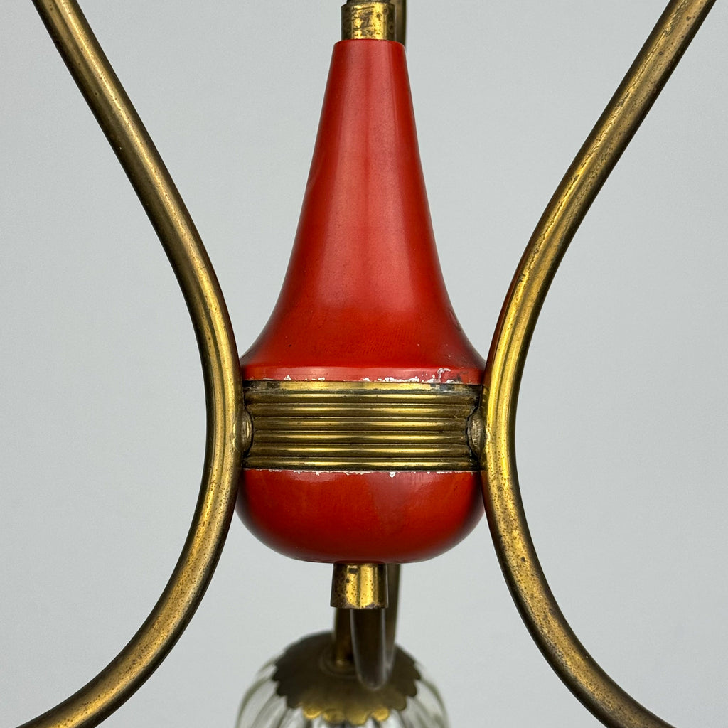 Vintage murano glass and brass chandelier, Italy 1950s