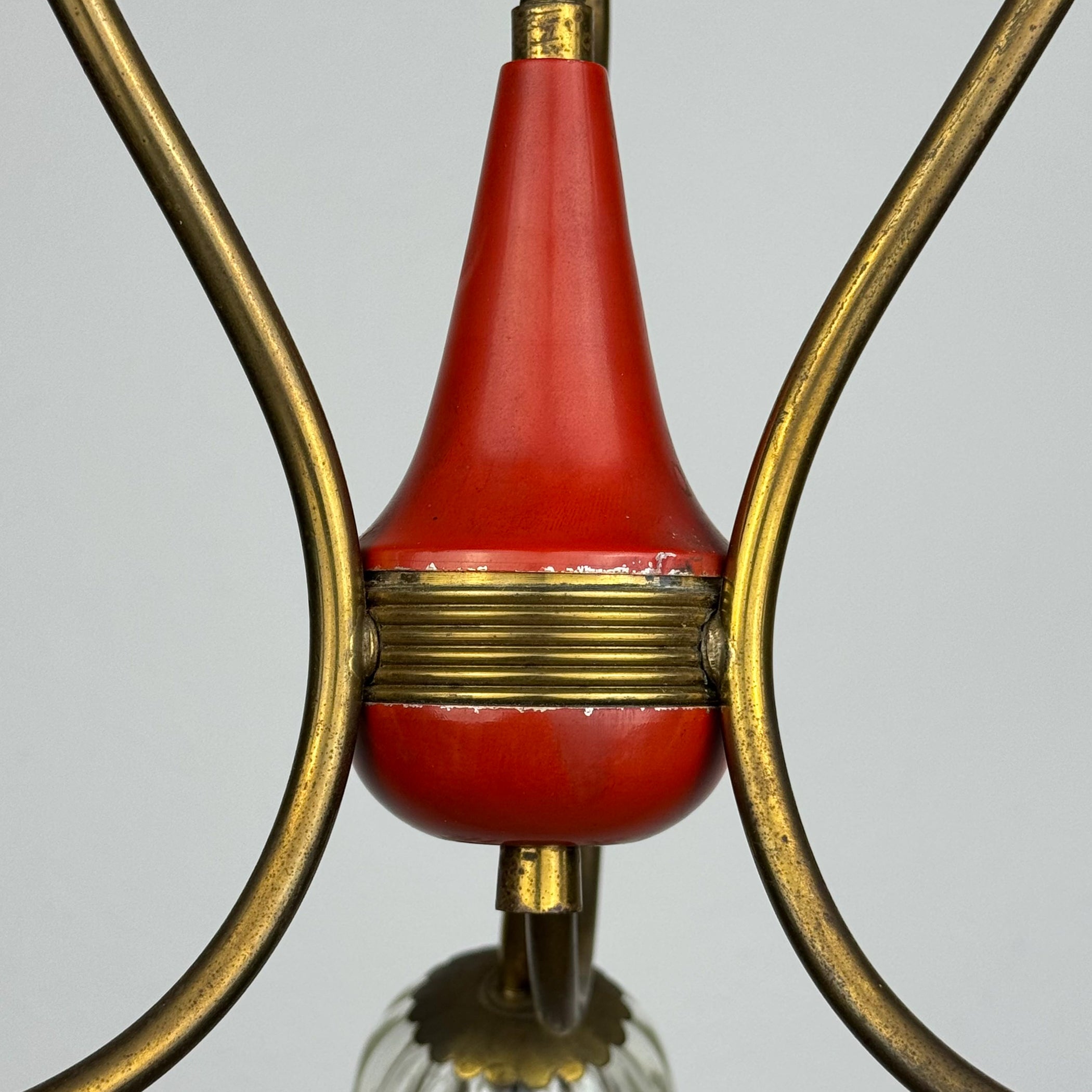 Vintage murano glass and brass chandelier, Italy 1950s