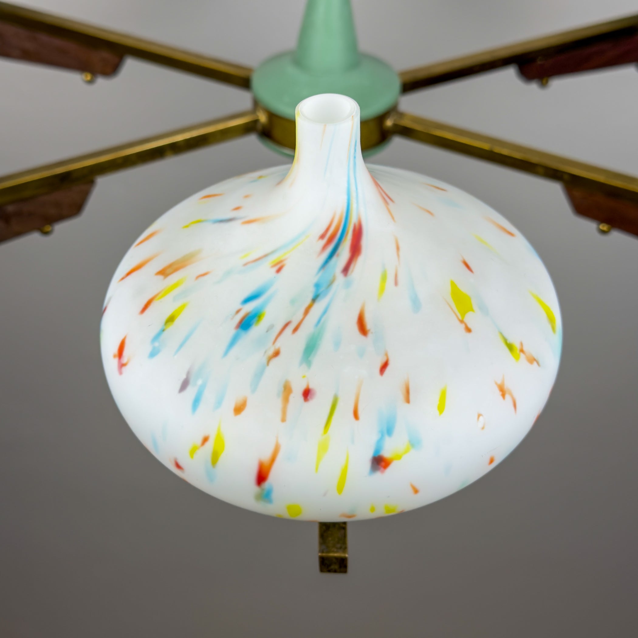 Mid-Century Stilnovo chandelier with teak and Murano Glass, Italy 1940-50s