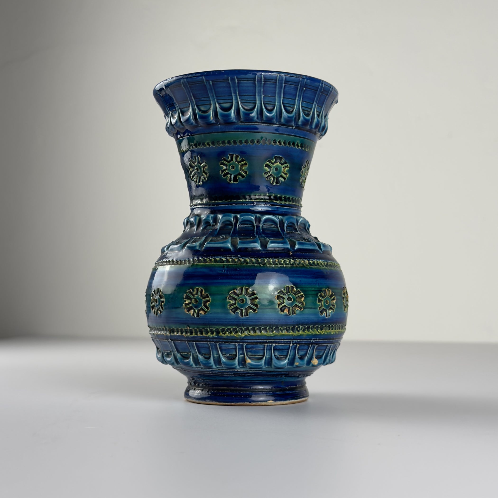 Vintage ceramic vase Rimini Blue, design Aldo Londi, Bitossi Italy 1970s