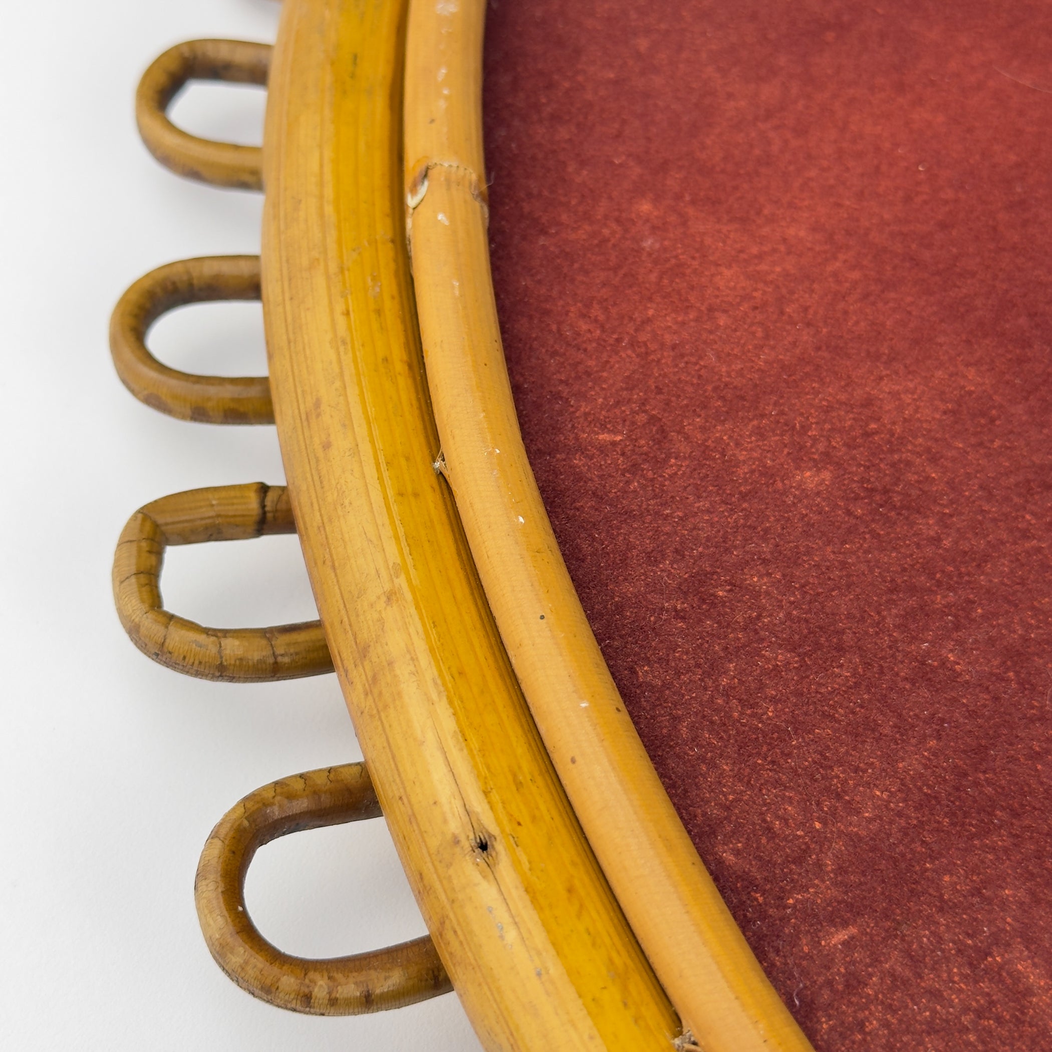 Vintage Oval Bamboo Mirror, attributed Franco Albini, Italy 1960s