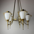 Vintage brass chandelier by Maison Arlus, Art Deco style, France 1950s